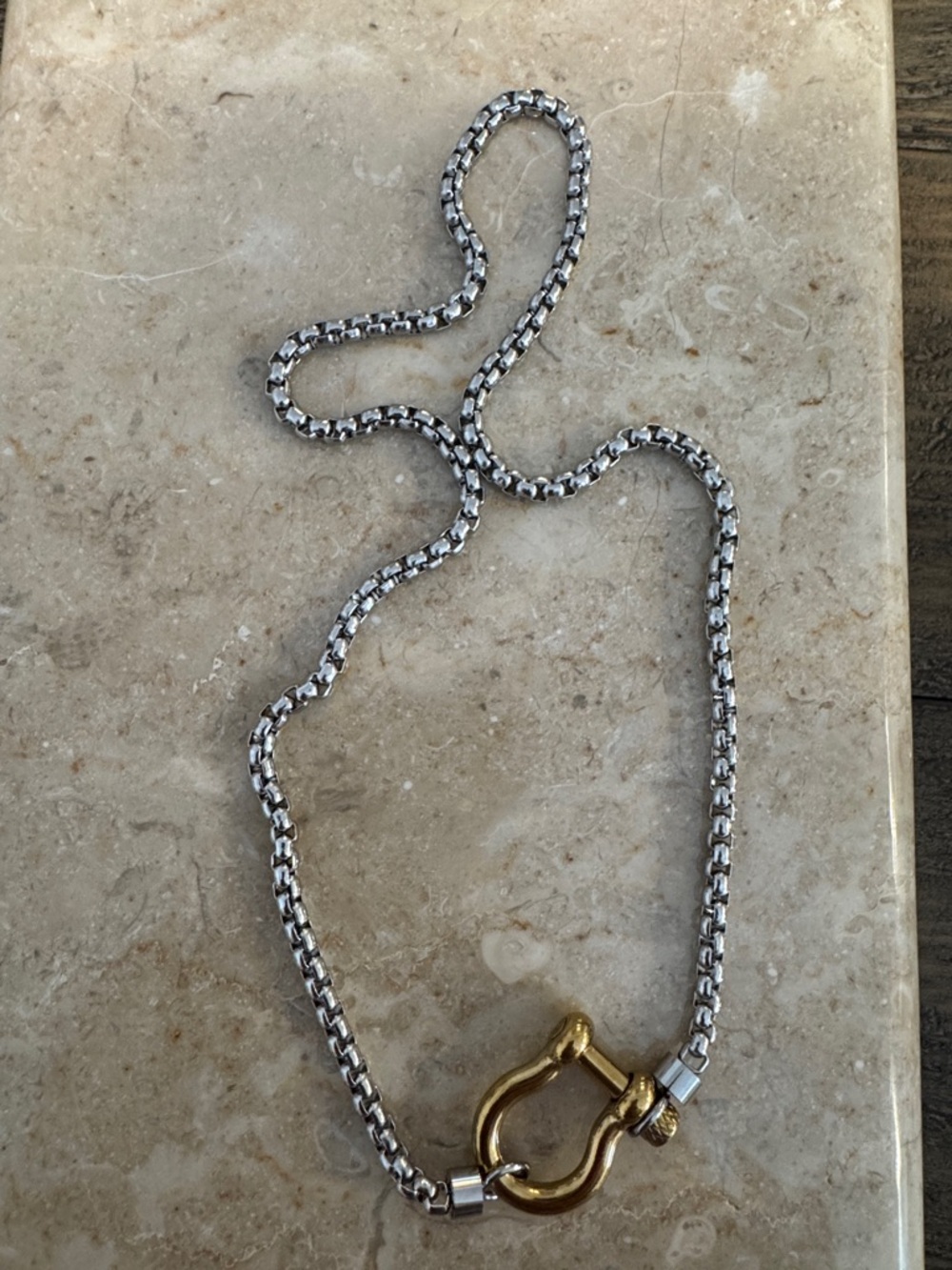 Anthropologie Two-Tone Chain Necklace with Gold Horseshoe Accent - Picture 6 of 6